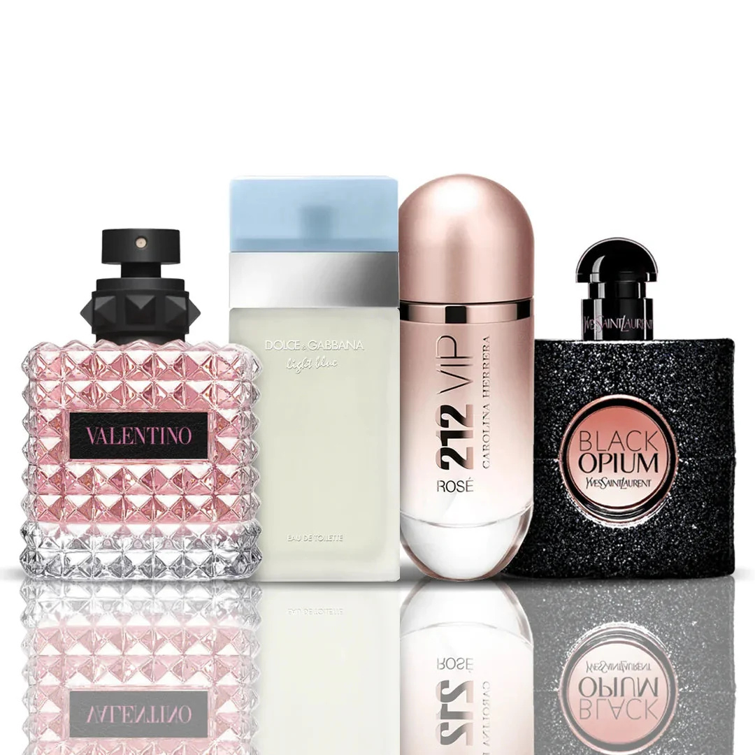 Conjunto de 4 perfumes | Valentino Donna + Light Blue + 212 VIP Rosé + Black Opium