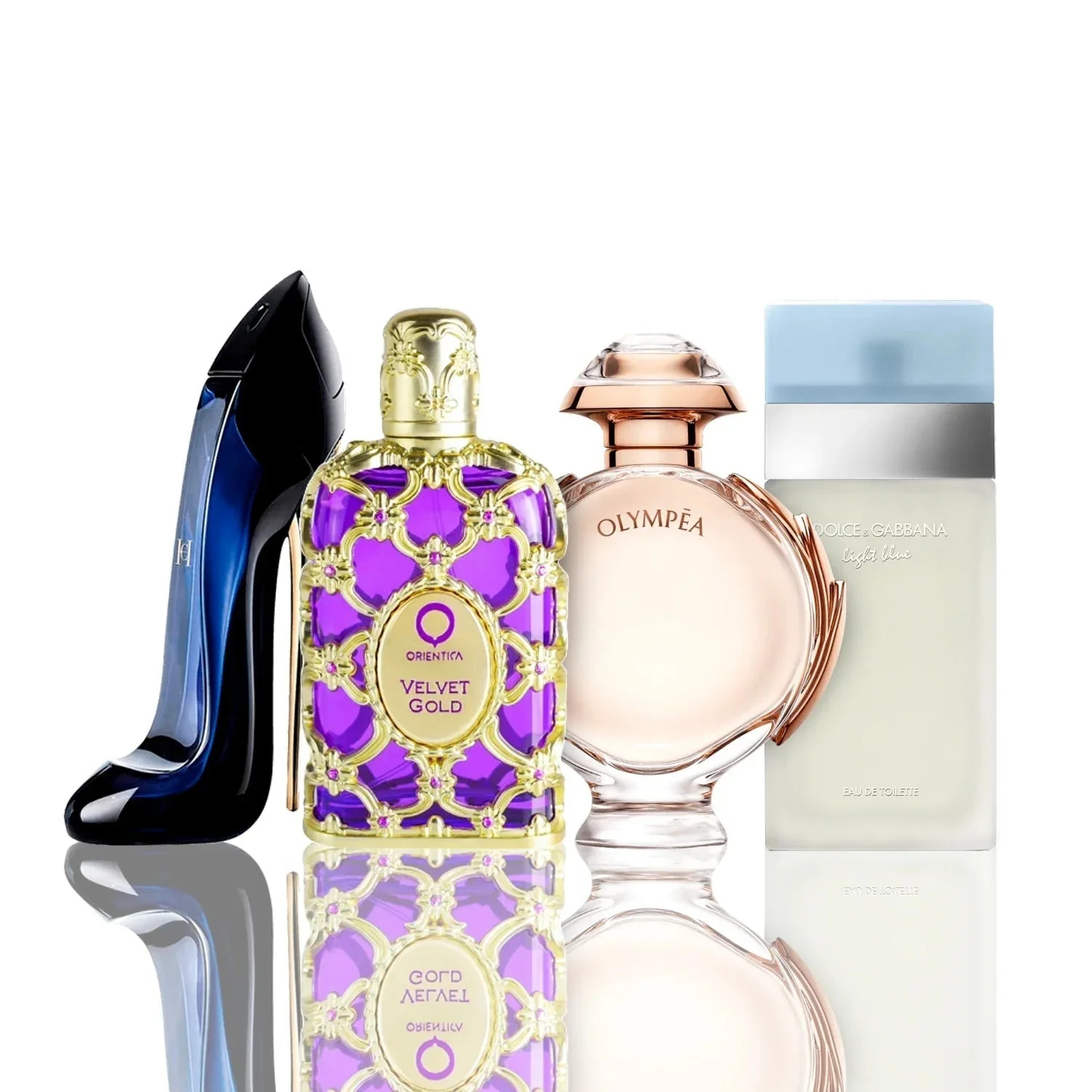 Conjunto de 4 perfumes | Light Blue + Velvet Gold + Good Girl + Olympéa