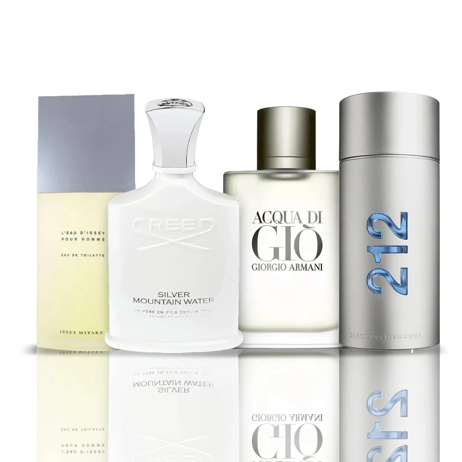 Conjunto de 4 perfumes | L'Eau d'Issey + Acqua di Giò + Creed Silver Mountain Water + 212 NYC Men
