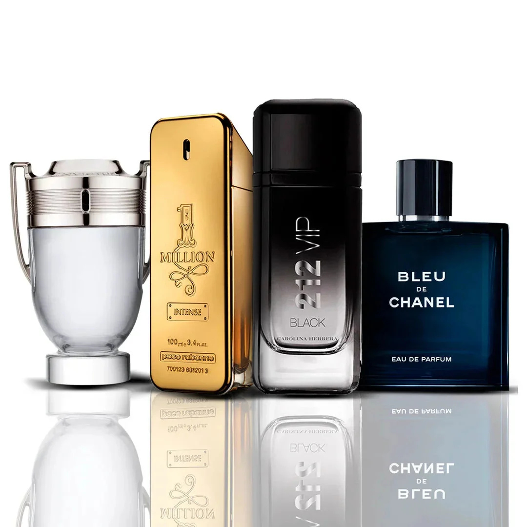 Conjunto de 4 perfumes | Invictus + 1 Million + 212 VIP Black + Bleu de Chanel